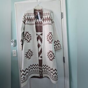 Haute Hippie Cream and Brown Patterned Sweater